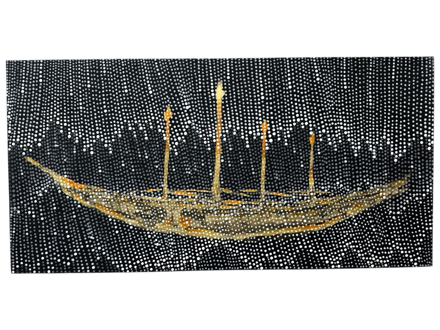 Gerrit Greve (1948-2024, Cardiff by the Sea, CA) Original Acrylic Painting On Canvas Titled 'Spirit Boat 41' 2007 Signed Verso 48' X 24' Estimate $1,152 - $1,440 [Photo 1]