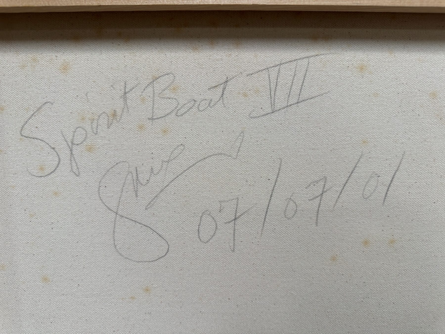 Gerrit Greve (1948-2024, Cardiff by the Sea, CA) Original Acrylic Painting On Canvas Titled 'Spirit Boat VII' 2007 Signed Verso 48' X 24' Estimate $1,152 - $1,440 [Photo 7]