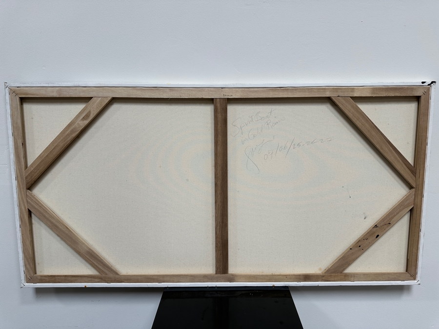 Gerrit Greve (1948-2024, Cardiff by the Sea, CA) Original Acrylic Painting On Canvas Titled 'Spirit Boat In Gold Rain' 2007 Signed Verso 48' X 24' Estimate $1,152 - $1,440 [Photo 6]