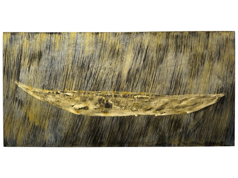 Gerrit Greve (1948-2024, Cardiff by the Sea, CA) Original Acrylic Painting On Canvas Titled 'Spirit Boat In Gold Rain' 2007 Signed Verso 48' X 24' Estimate $1,152 - $1,440 [Photo 1]