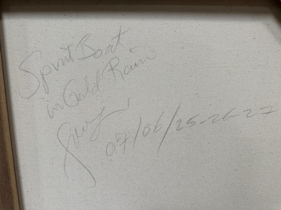 Gerrit Greve (1948-2024, Cardiff by the Sea, CA) Original Acrylic Painting On Canvas Titled 'Spirit Boat In Gold Rain' 2007 Signed Verso 48' X 24' Estimate $1,152 - $1,440 [Photo 7]