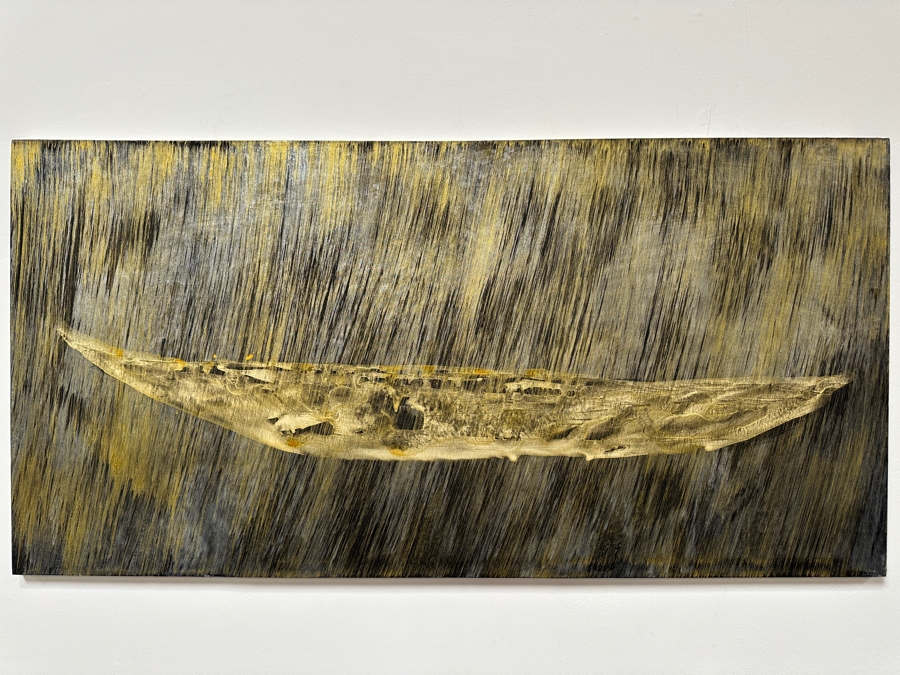 Gerrit Greve (1948-2024, Cardiff by the Sea, CA) Original Acrylic Painting On Canvas Titled 'Spirit Boat In Gold Rain' 2007 Signed Verso 48' X 24' Estimate $1,152 - $1,440 [Photo 2]
