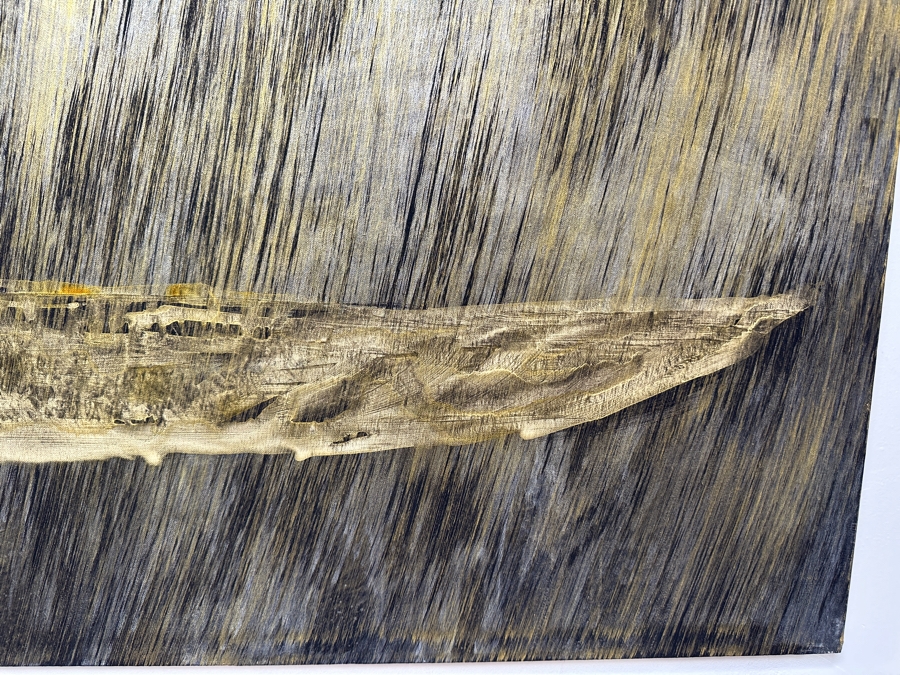 Gerrit Greve (1948-2024, Cardiff by the Sea, CA) Original Acrylic Painting On Canvas Titled 'Spirit Boat In Gold Rain' 2007 Signed Verso 48' X 24' Estimate $1,152 - $1,440 [Photo 5]
