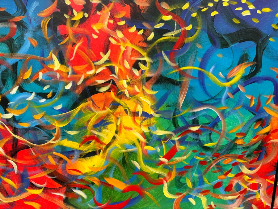 Gerrit Greve (1948-2024, Cardiff by the Sea, CA) Original Acrylic Diptych Painting On Canvas Titled 'Vegas Garden'  Signed Verso 96' X 24' Estimate $2,304 - $2,880 [Photo 4]