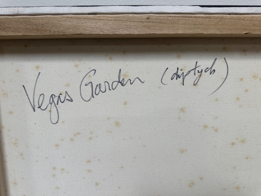 Gerrit Greve (1948-2024, Cardiff by the Sea, CA) Original Acrylic Diptych Painting On Canvas Titled 'Vegas Garden'  Signed Verso 96' X 24' Estimate $2,304 - $2,880 [Photo 10]