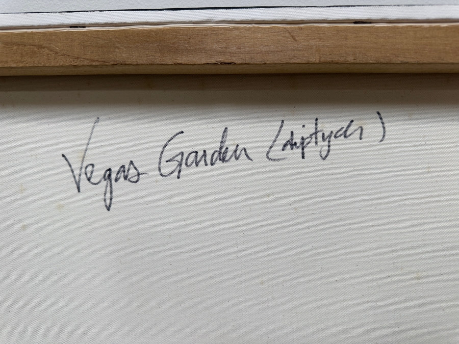 Gerrit Greve (1948-2024, Cardiff by the Sea, CA) Original Acrylic Diptych Painting On Canvas Titled 'Vegas Garden'  Signed Verso 96' X 24' Estimate $2,304 - $2,880 [Photo 13]