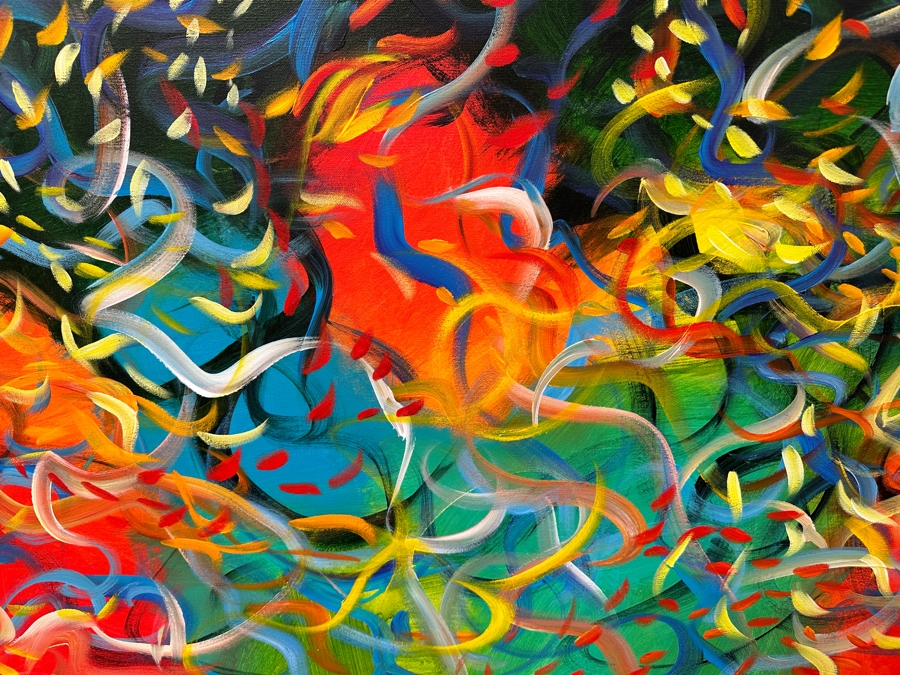 Gerrit Greve (1948-2024, Cardiff by the Sea, CA) Original Acrylic Diptych Painting On Canvas Titled 'Vegas Garden'  Signed Verso 96' X 24' Estimate $2,304 - $2,880 [Photo 6]