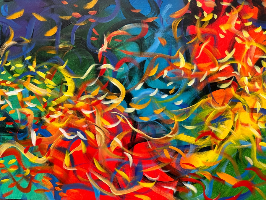 Gerrit Greve (1948-2024, Cardiff by the Sea, CA) Original Acrylic Diptych Painting On Canvas Titled 'Vegas Garden'  Signed Verso 96' X 24' Estimate $2,304 - $2,880 [Photo 3]