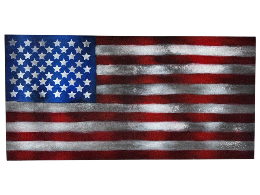 Gerrit Greve (1948-2024, Cardiff by the Sea, CA) Original Acrylic Sand Painting On Canvas Titled 'In Remembrance United States Flag' 2012 Signed Verso 48' X 24' Estimate $1,152 - $1,440