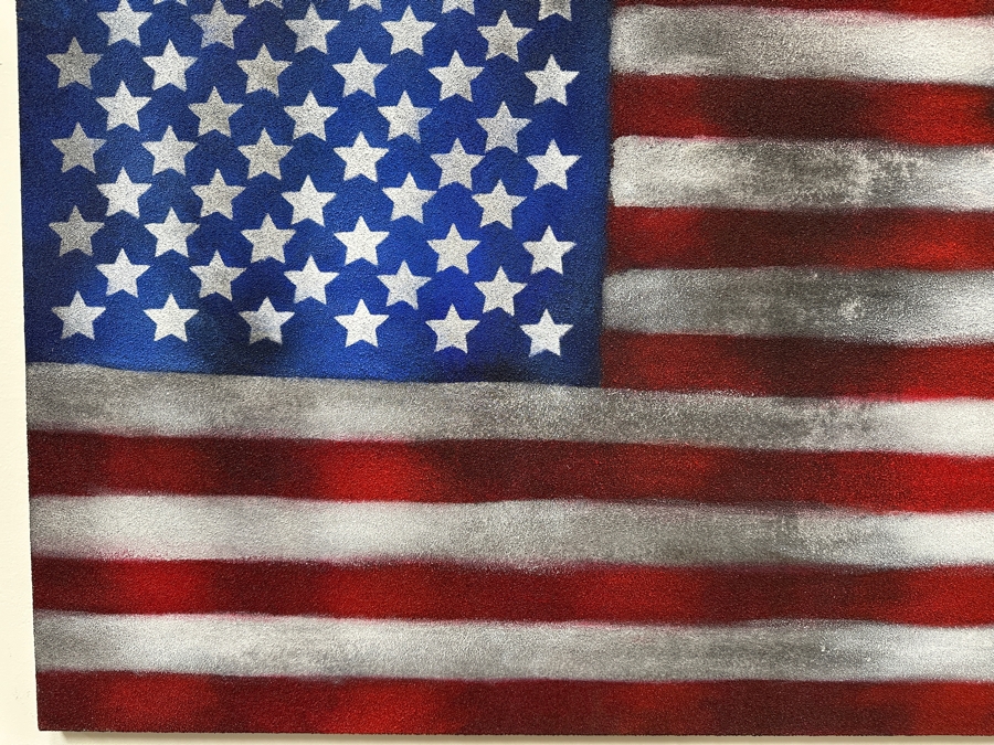 Gerrit Greve (1948-2024, Cardiff by the Sea, CA) Original Acrylic Sand Painting On Canvas Titled 'In Remembrance United States Flag' 2012 Signed Verso 48' X 24' Estimate $1,152 - $1,440 [Photo 6]