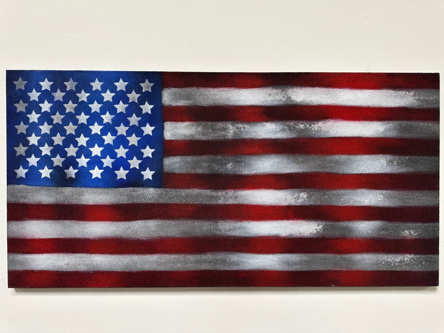 Gerrit Greve (1948-2024, Cardiff by the Sea, CA) Original Acrylic Sand Painting On Canvas Titled 'In Remembrance United States Flag' 2012 Signed Verso 48' X 24' Estimate $1,152 - $1,440 [Photo 2]