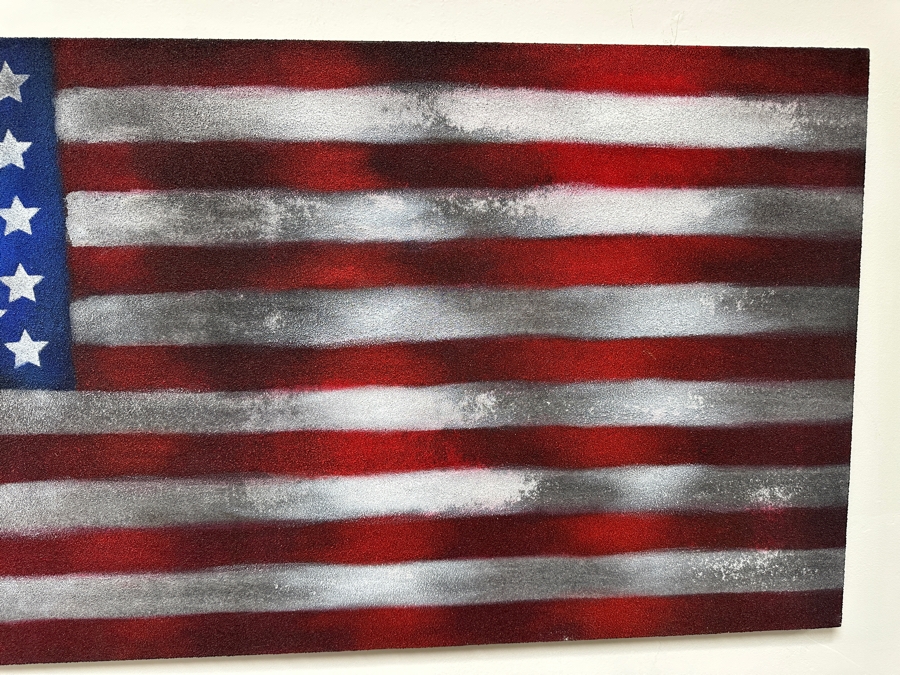 Gerrit Greve (1948-2024, Cardiff by the Sea, CA) Original Acrylic Sand Painting On Canvas Titled 'In Remembrance United States Flag' 2012 Signed Verso 48' X 24' Estimate $1,152 - $1,440 [Photo 5]