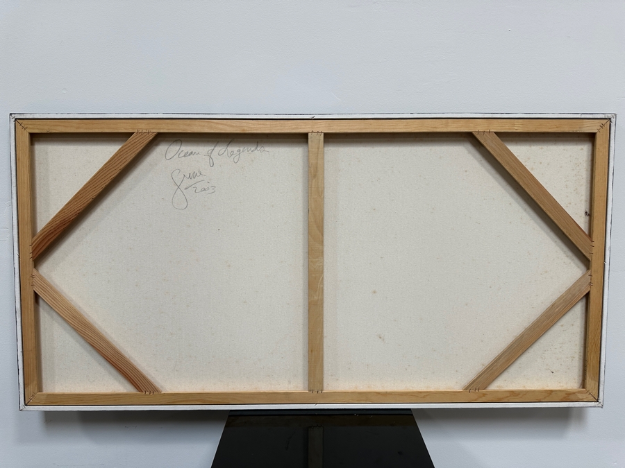 Gerrit Greve (1948-2024, Cardiff by the Sea, CA) Original Acrylic Painting On Canvas Titled 'Ocean Legends' 2003 Signed Lower Left And Verso 48' X 24' Estimate $1,152 - $1,440 [Photo 6]