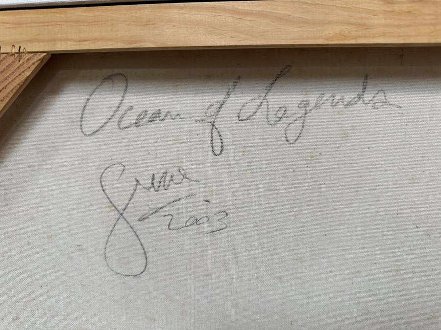 Gerrit Greve (1948-2024, Cardiff by the Sea, CA) Original Acrylic Painting On Canvas Titled 'Ocean Legends' 2003 Signed Lower Left And Verso 48' X 24' Estimate $1,152 - $1,440 [Photo 7]