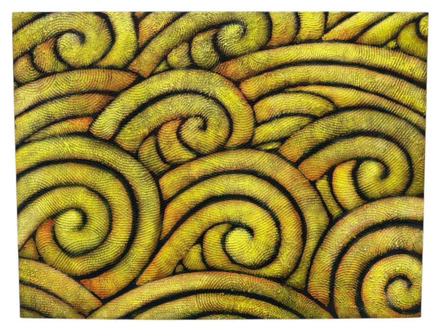 Gerrit Greve (1948-2024, Cardiff by the Sea, CA) Original Acrylic Painting On Canvas Titled 'Yellow Waves' 1992 Signed Verso 30' X 40' Estimate $1,200 - $1,500 [Photo 1]