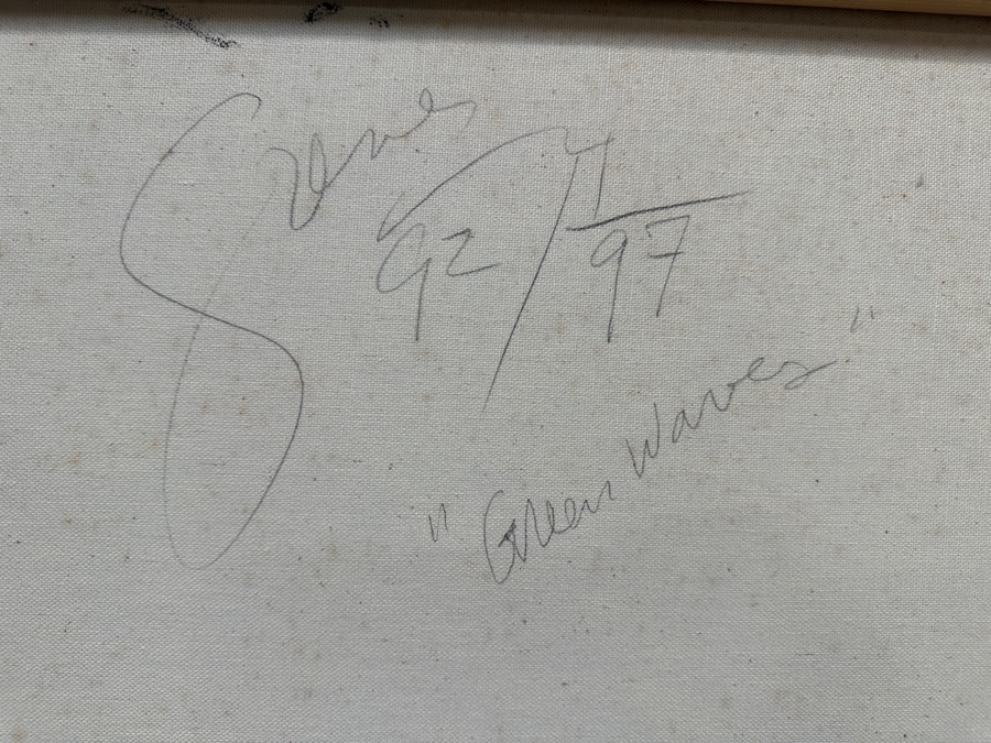 Gerrit Greve (1948-2024, Cardiff by the Sea, CA) Original Acrylic Painting On Canvas Titled 'Green Waves' 1992 Signed Verso 30' X 40' Estimate $1,200 - $1,500 [Photo 6]