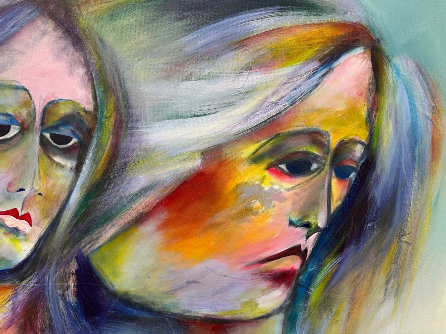 Gerrit Greve (1948-2024, Cardiff by the Sea, CA) Original Acrylic Painting On Canvas Titled '2 Faces'  Signed Lower Right 30' X 40' Estimate $1,200 - $1,500 [Photo 4]