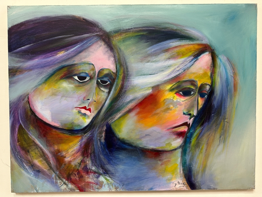 Gerrit Greve (1948-2024, Cardiff by the Sea, CA) Original Acrylic Painting On Canvas Titled '2 Faces'  Signed Lower Right 30' X 40' Estimate $1,200 - $1,500 [Photo 2]