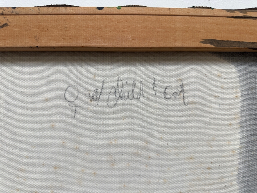 Gerrit Greve (1948-2024, Cardiff by the Sea, CA) Original Acrylic Painting On Canvas Titled 'Mother With Child And Cat' Signed Lower Right 30' X 40' Estimate $1,200 - $1,500 [Photo 7]