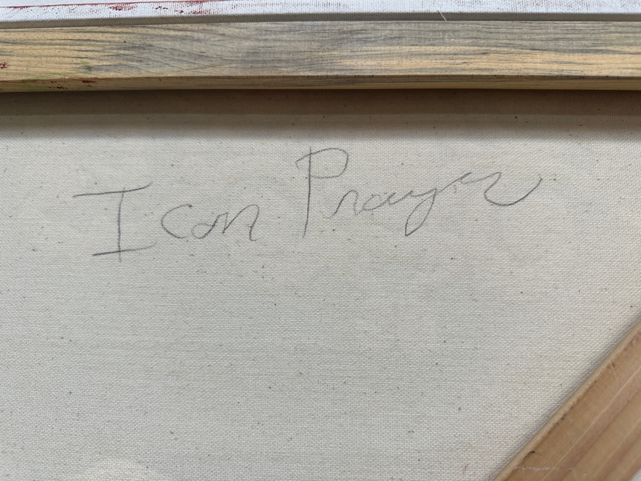 Gerrit Greve (1948-2024, Cardiff by the Sea, CA) Original Acrylic Sand Painting On Canvas Titled 'Icon Prayer' 2001 Signed Verso 48' X 48' Estimate $2,304 - $2,880 [Photo 8]