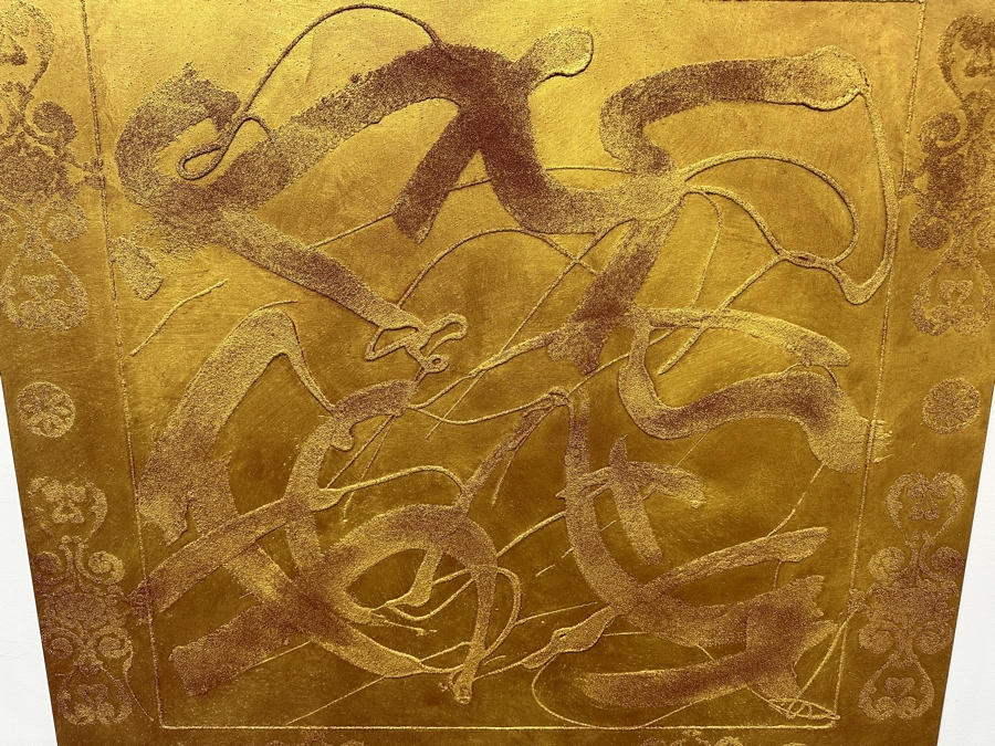 Gerrit Greve (1948-2024, Cardiff by the Sea, CA) Original Acrylic Sand Painting On Canvas Titled 'Icon Prayer' 2001 Signed Verso 48' X 48' Estimate $2,304 - $2,880 [Photo 5]