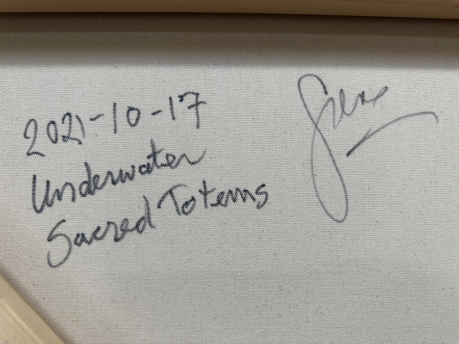 Gerrit Greve (1948-2024, Cardiff by the Sea, CA) Original Acrylic Painting On Canvas Titled 'Underwater Sacred Totems' 2021 Signed Verso 48' X 48' Estimate $2,304 - $2,880 [Photo 6]