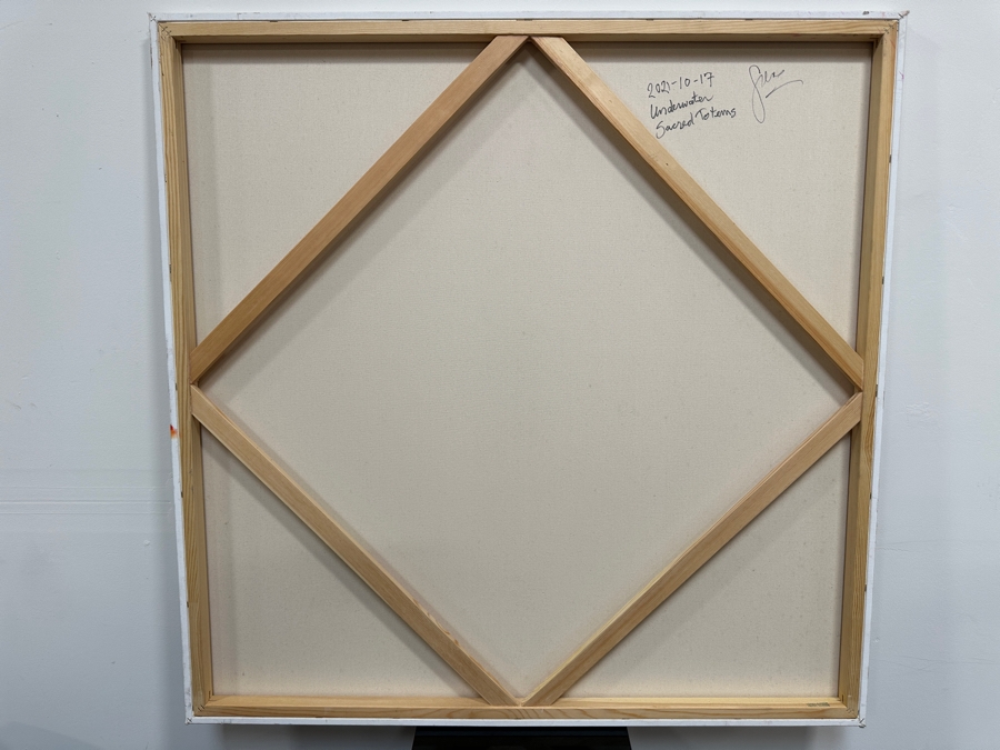 Gerrit Greve (1948-2024, Cardiff by the Sea, CA) Original Acrylic Painting On Canvas Titled 'Underwater Sacred Totems' 2021 Signed Verso 48' X 48' Estimate $2,304 - $2,880 [Photo 5]