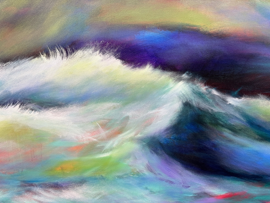 Gerrit Greve (1948-2024, Cardiff by the Sea, CA) Original Acrylic Diptych Painting On Canvas Titled 'Ocean Waves' 2018 Signed Verso 96' X 48' Estimate $4,608 - $5,760 [Photo 5]