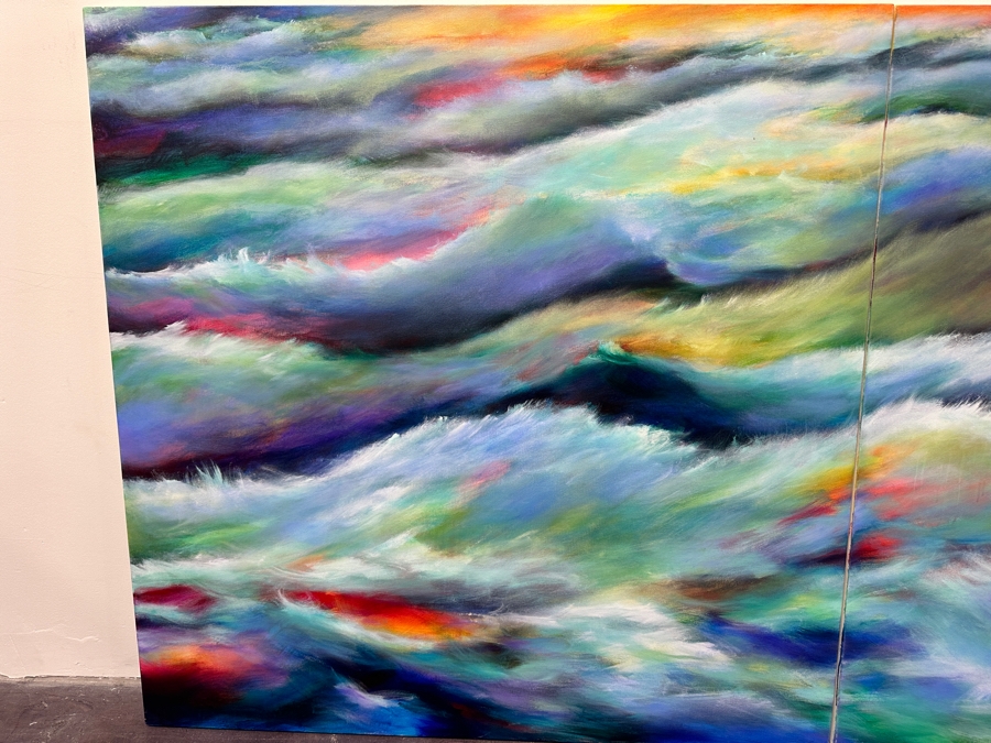 Gerrit Greve (1948-2024, Cardiff by the Sea, CA) Original Acrylic Diptych Painting On Canvas Titled 'Ocean Waves' 2018 Signed Verso 96' X 48' Estimate $4,608 - $5,760 [Photo 3]