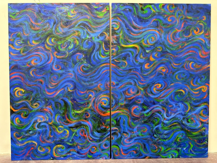 Gerrit Greve (1948-2024, Cardiff by the Sea, CA) Original Acrylic Diptych Painting On Canvas Titled 'Kelp Eddies Remembered' Signed Verso 84' X 66' Estimate $5,544 - $6,930 [Photo 2]