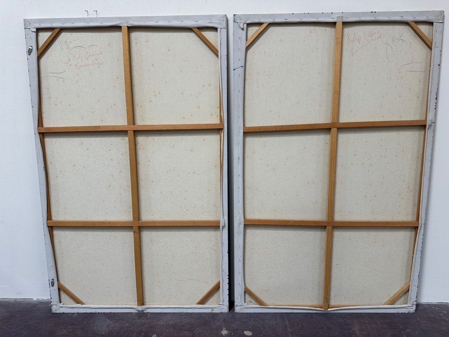 Gerrit Greve (1948-2024, Cardiff by the Sea, CA) Original Acrylic Diptych Painting On Canvas Titled 'Kelp Eddies Remembered' Signed Verso 84' X 66' Estimate $5,544 - $6,930 [Photo 8]