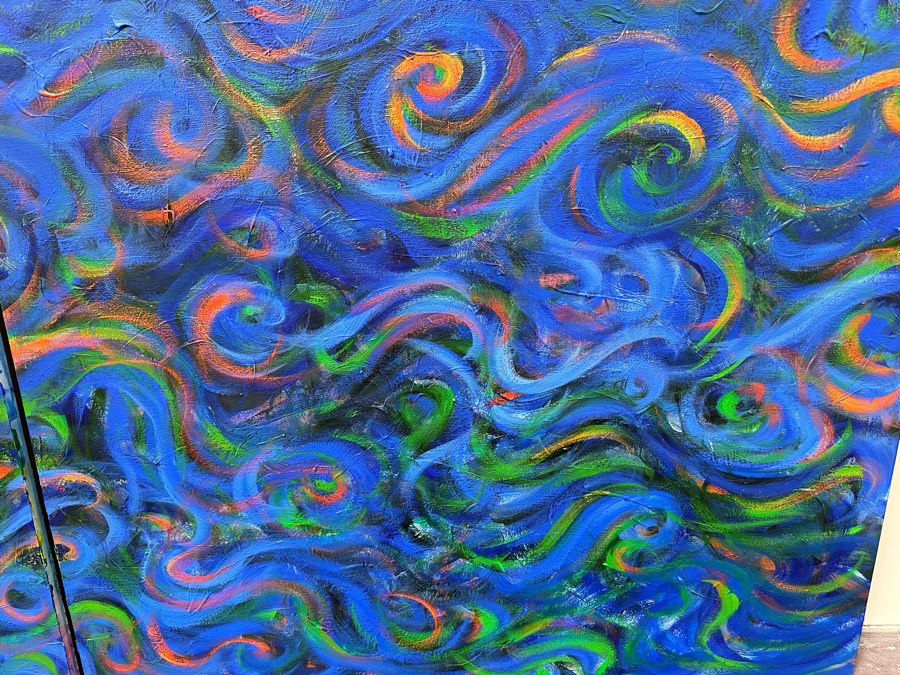 Gerrit Greve (1948-2024, Cardiff by the Sea, CA) Original Acrylic Diptych Painting On Canvas Titled 'Kelp Eddies Remembered' Signed Verso 84' X 66' Estimate $5,544 - $6,930 [Photo 6]