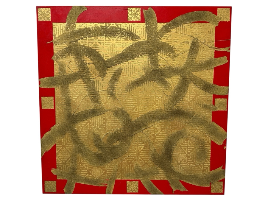 Gerrit Greve (1948-2024, Cardiff by the Sea, CA) Original Acrylic Sand Painting On Canvas Titled 'Temple' 2004 Signed Verso 54' X 54' Estimate $2,916 - $3,645 [Photo 1]