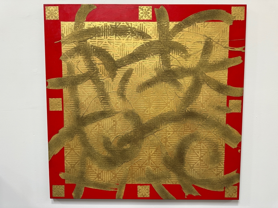 Gerrit Greve (1948-2024, Cardiff by the Sea, CA) Original Acrylic Sand Painting On Canvas Titled 'Temple' 2004 Signed Verso 54' X 54' Estimate $2,916 - $3,645 [Photo 2]