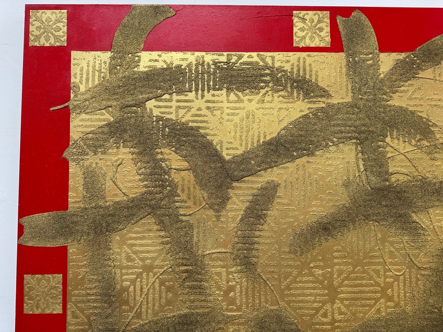 Gerrit Greve (1948-2024, Cardiff by the Sea, CA) Original Acrylic Sand Painting On Canvas Titled 'Temple' 2004 Signed Verso 54' X 54' Estimate $2,916 - $3,645 [Photo 5]