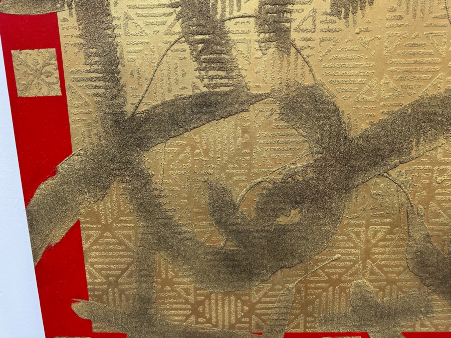 Gerrit Greve (1948-2024, Cardiff by the Sea, CA) Original Acrylic Sand Painting On Canvas Titled 'Temple' 2004 Signed Verso 54' X 54' Estimate $2,916 - $3,645 [Photo 4]