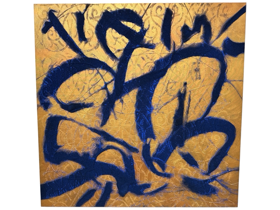 Gerrit Greve (1948-2024, Cardiff by the Sea, CA) Original Acrylic Sand Painting On Canvas Titled 'Angel Icon' 2000 Signed Verso 54' X 54' Estimate $2,916 - $3,645 [Photo 1]