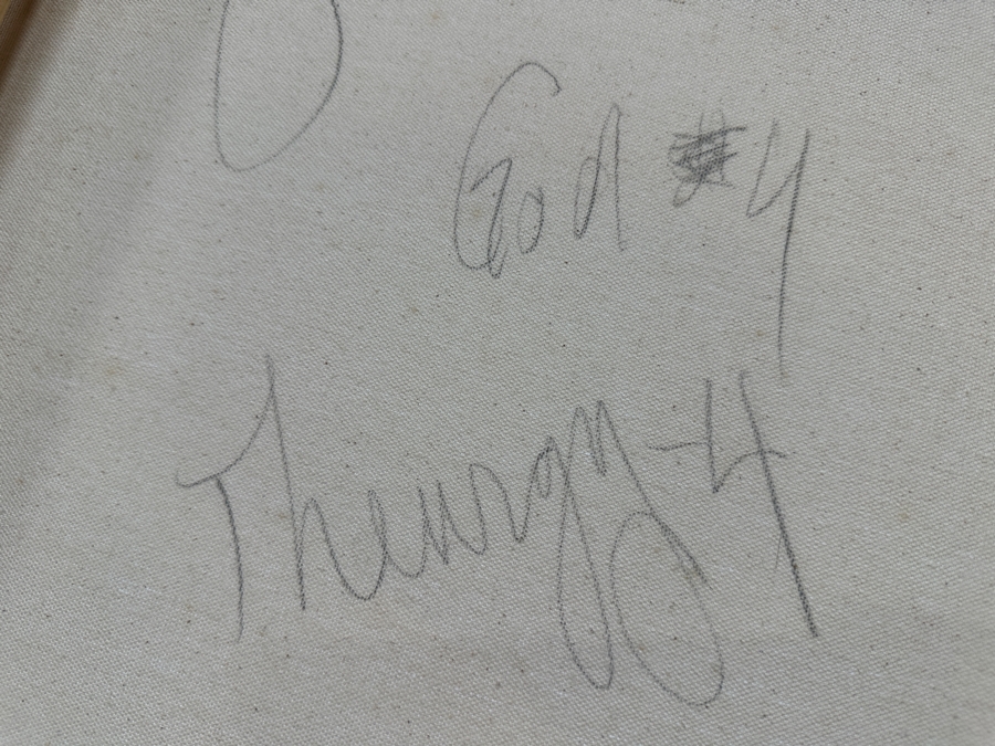 Gerrit Greve (1948-2024, Cardiff by the Sea, CA) Original Acrylic Sand Painting On Canvas Titled 'God 4' 2005 Signed Verso 60' X 48' Estimate $2,880 - $3,600 [Photo 7]