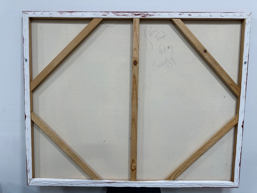 Gerrit Greve (1948-2024, Cardiff by the Sea, CA) Original Acrylic Sand Painting On Canvas Titled 'God 4' 2005 Signed Verso 60' X 48' Estimate $2,880 - $3,600 [Photo 5]