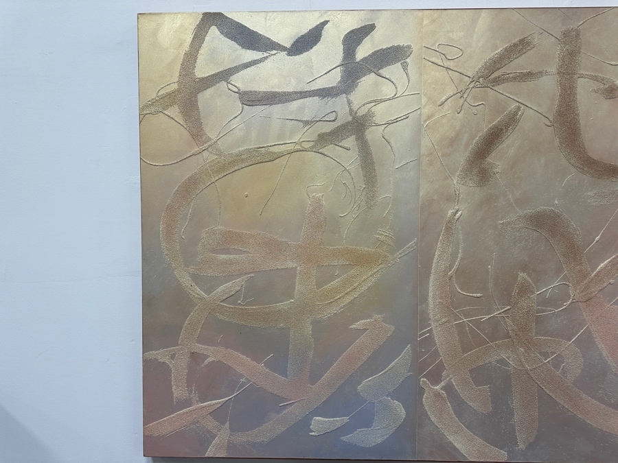 Gerrit Greve (1948-2024, Cardiff by the Sea, CA) Original Acrylic Sand Painting On Canvas Titled 'Book Of Judgement - Deserving Of The Kingdom' 1999 Signed Verso 60' X 48' Estimate $2,880 - $3,600 [Photo 3]