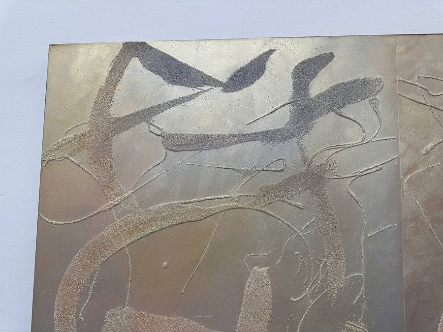 Gerrit Greve (1948-2024, Cardiff by the Sea, CA) Original Acrylic Sand Painting On Canvas Titled 'Book Of Judgement - Deserving Of The Kingdom' 1999 Signed Verso 60' X 48' Estimate $2,880 - $3,600 [Photo 5]