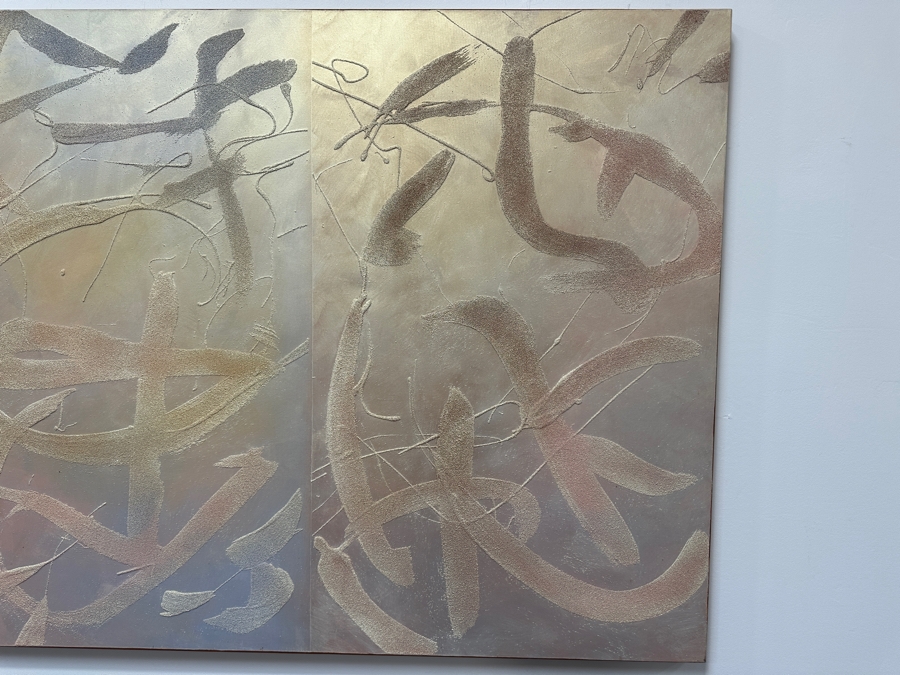 Gerrit Greve (1948-2024, Cardiff by the Sea, CA) Original Acrylic Sand Painting On Canvas Titled 'Book Of Judgement - Deserving Of The Kingdom' 1999 Signed Verso 60' X 48' Estimate $2,880 - $3,600 [Photo 6]
