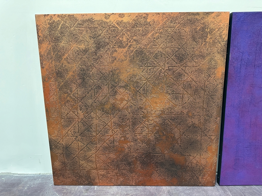 Gerrit Greve (1948-2024, Cardiff by the Sea, CA) Original Acrylic Sand Diptych Painting On Canvas Titled 'Visit To A Foreign Place' 1995 Signed Verso 80' X 40' Estimate $3,200 - $4,000 [Photo 3]