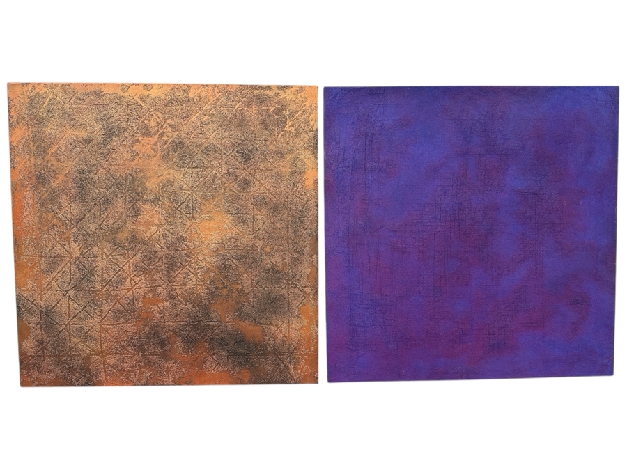 Gerrit Greve (1948-2024, Cardiff by the Sea, CA) Original Acrylic Sand Diptych Painting On Canvas Titled 'Visit To A Foreign Place' 1995 Signed Verso 80' X 40' Estimate $3,200 - $4,000 [Photo 1]