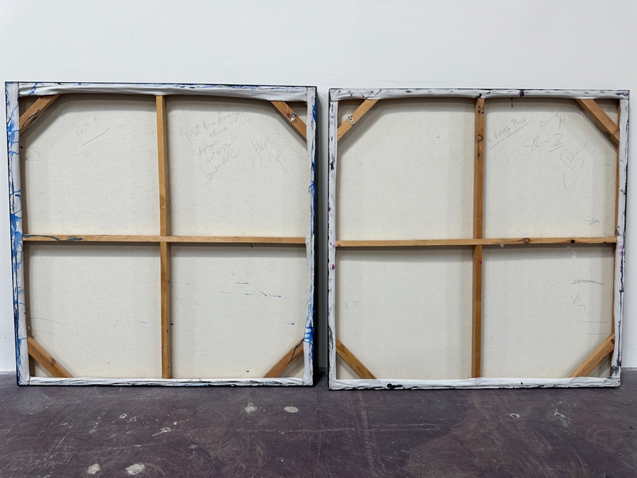 Gerrit Greve (1948-2024, Cardiff by the Sea, CA) Original Acrylic Sand Diptych Painting On Canvas Titled 'Visit To A Foreign Place' 1995 Signed Verso 80' X 40' Estimate $3,200 - $4,000 [Photo 7]