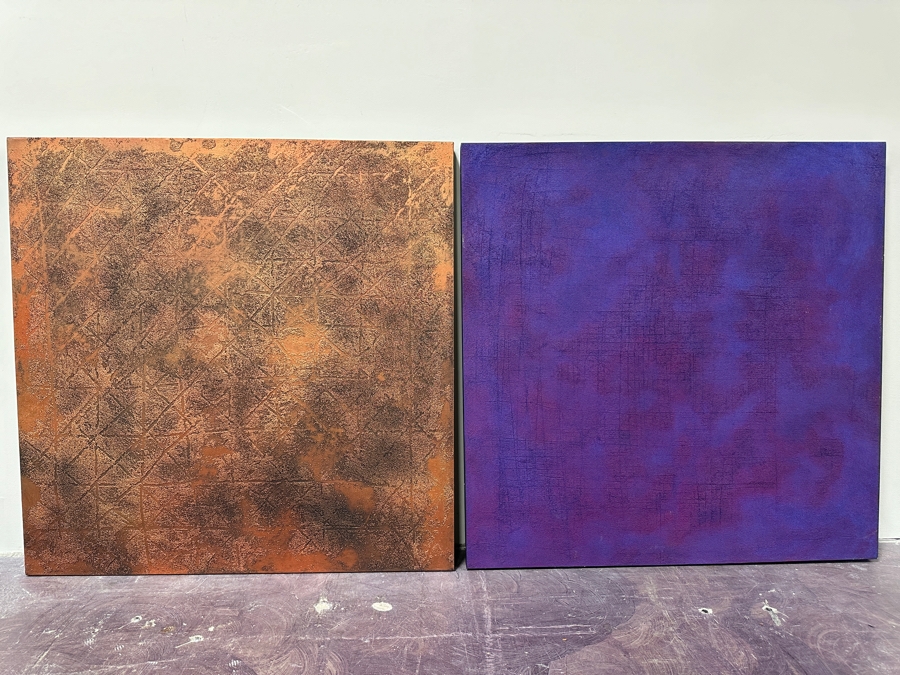 Gerrit Greve (1948-2024, Cardiff by the Sea, CA) Original Acrylic Sand Diptych Painting On Canvas Titled 'Visit To A Foreign Place' 1995 Signed Verso 80' X 40' Estimate $3,200 - $4,000 [Photo 2]