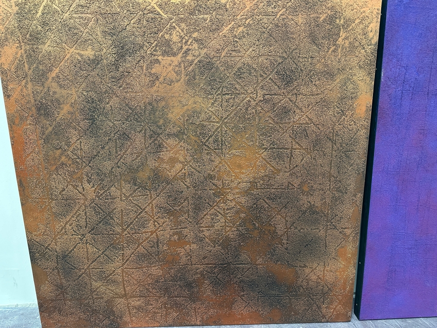 Gerrit Greve (1948-2024, Cardiff by the Sea, CA) Original Acrylic Sand Diptych Painting On Canvas Titled 'Visit To A Foreign Place' 1995 Signed Verso 80' X 40' Estimate $3,200 - $4,000 [Photo 6]