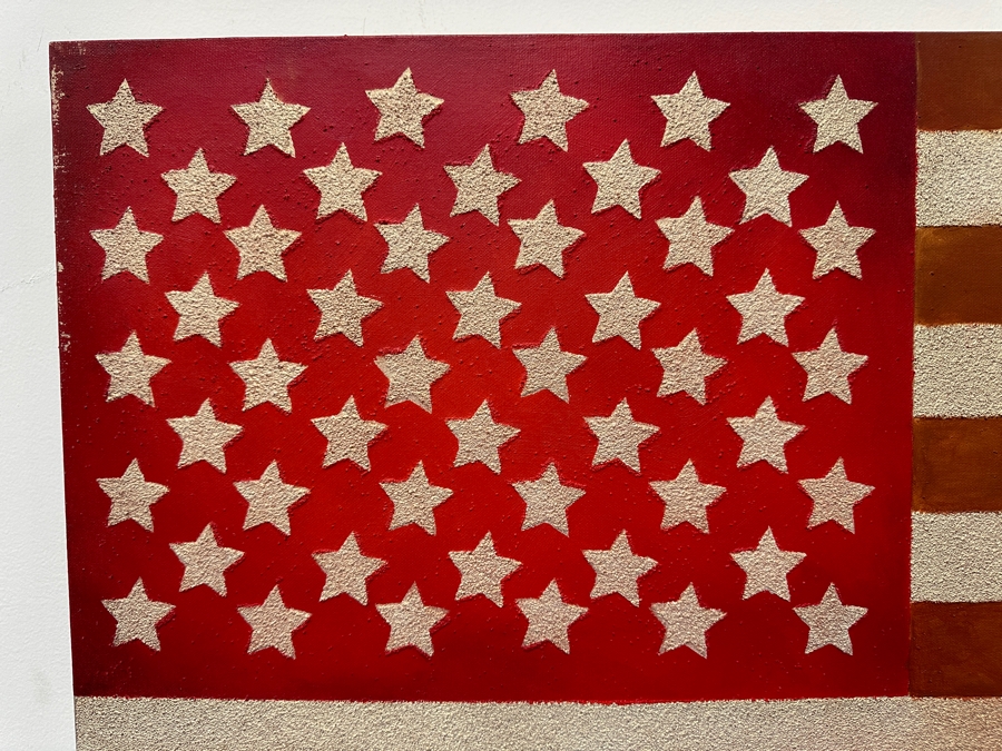 Gerrit Greve (1948-2024, Cardiff by the Sea, CA) Original Acrylic Sand Painting On Canvas Titled 'Flag For My Sister' 2002 Signed Verso 36' X 24' Estimate $864 - $1,080 [Photo 3]