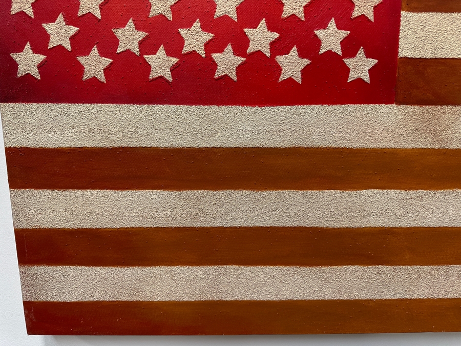 Gerrit Greve (1948-2024, Cardiff by the Sea, CA) Original Acrylic Sand Painting On Canvas Titled 'Flag For My Sister' 2002 Signed Verso 36' X 24' Estimate $864 - $1,080 [Photo 4]