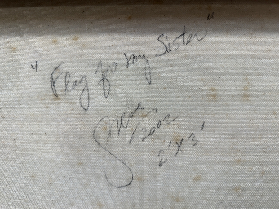 Gerrit Greve (1948-2024, Cardiff by the Sea, CA) Original Acrylic Sand Painting On Canvas Titled 'Flag For My Sister' 2002 Signed Verso 36' X 24' Estimate $864 - $1,080 [Photo 7]